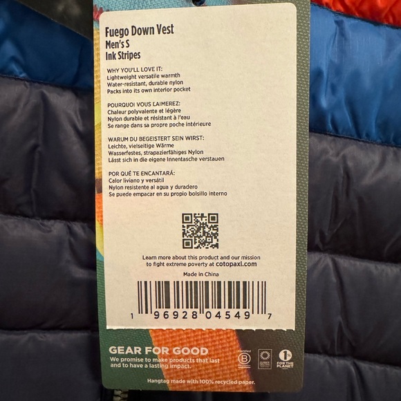 Cotopaxi Fuego Down Vest SMALL Ink Stripes BRAND NEW NWT - Picture 4 of 9